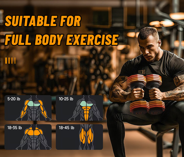 Adjustable Orange Dumbbells Set - 22.5LB*2