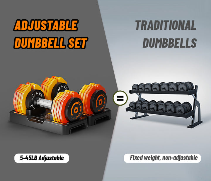 Adjustable Orange Dumbbells Set - 22.5LB*2