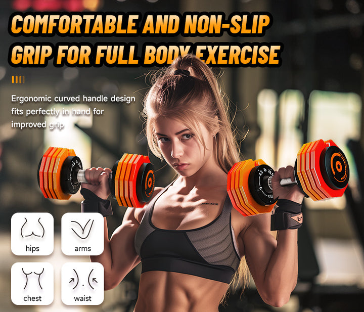Adjustable Orange Dumbbells Set - 22.5LB*2