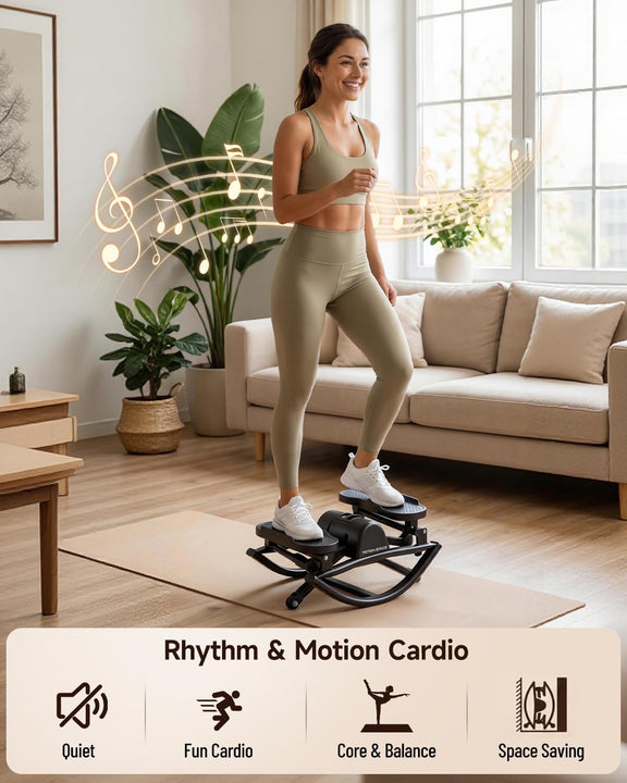 Motion Space Rocking Stepper – Low-Impact Lateral Stepper with Resistance Bands, Ultra-Quiet, No Assembly, for Home or Office-BLACK