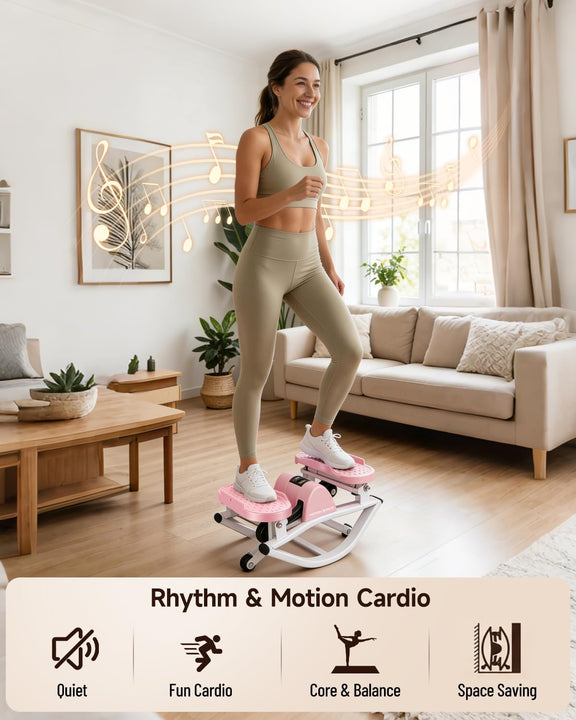 Motion Space Rocking Stepper – Low-Impact Lateral Stepper with Resistance Bands, Ultra-Quiet, No Assembly, for Home or Office-PINK