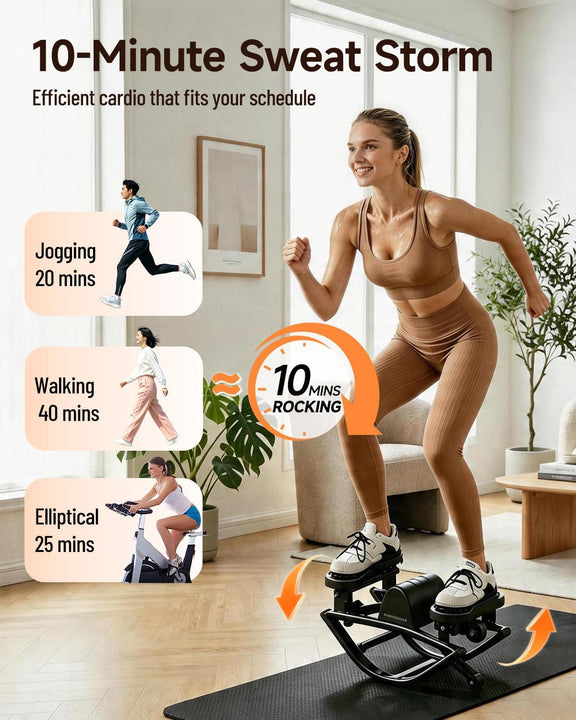 Motion Space Rocking Stepper – Low-Impact Lateral Stepper with Resistance Bands, Ultra-Quiet, No Assembly, for Home or Office-BLACK