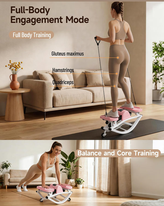 Motion Space Rocking Stepper – Low-Impact Lateral Stepper with Resistance Bands, Ultra-Quiet, No Assembly, for Home or Office-PINK