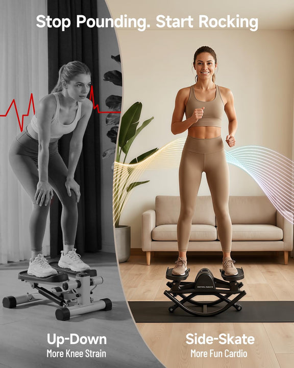 Motion Space Rocking Stepper – Low-Impact Lateral Stepper with Resistance Bands, Ultra-Quiet, No Assembly, for Home or Office-BLACK