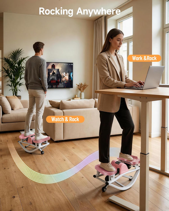 Motion Space Rocking Stepper – Low-Impact Lateral Stepper with Resistance Bands, Ultra-Quiet, No Assembly, for Home or Office-PINK