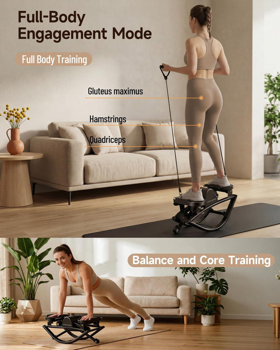 Motion Space Rocking Stepper – Low-Impact Lateral Stepper with Resistance Bands, Ultra-Quiet, No Assembly, for Home or Office-BLACK