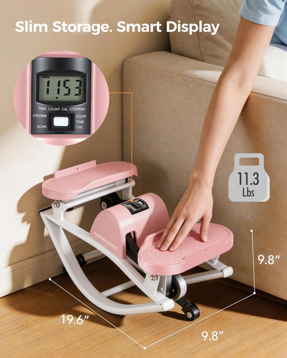Motion Space Rocking Stepper – Low-Impact Lateral Stepper with Resistance Bands, Ultra-Quiet, No Assembly, for Home or Office-PINK