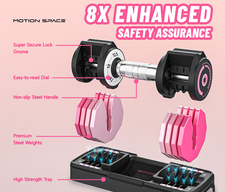 Adjustable Pink Dumbbells Set - 12.5LB*2