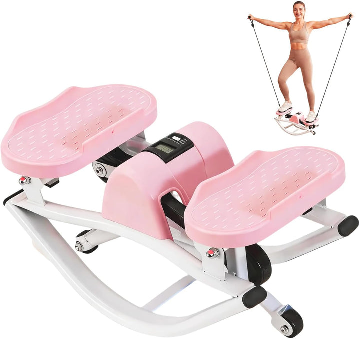 Motion Space Rocking Stepper – Low-Impact Lateral Stepper with Resistance Bands, Ultra-Quiet, No Assembly, for Home or Office-PINK