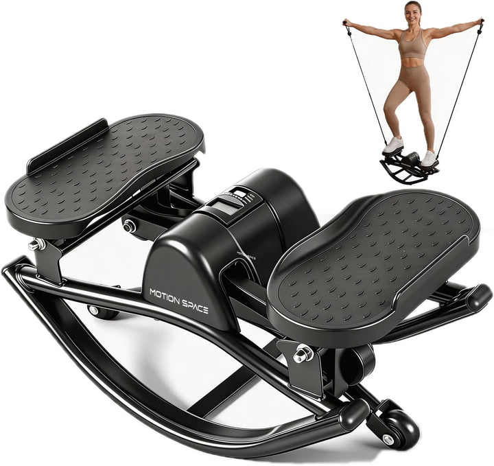 Motion Space Rocking Stepper – Low-Impact Lateral Stepper with Resistance Bands, Ultra-Quiet, No Assembly, for Home or Office-BLACK